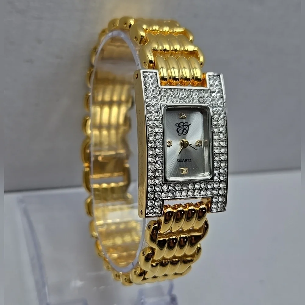Elegant Gold and Silver Crystal-Accented Women's Quartz Watch